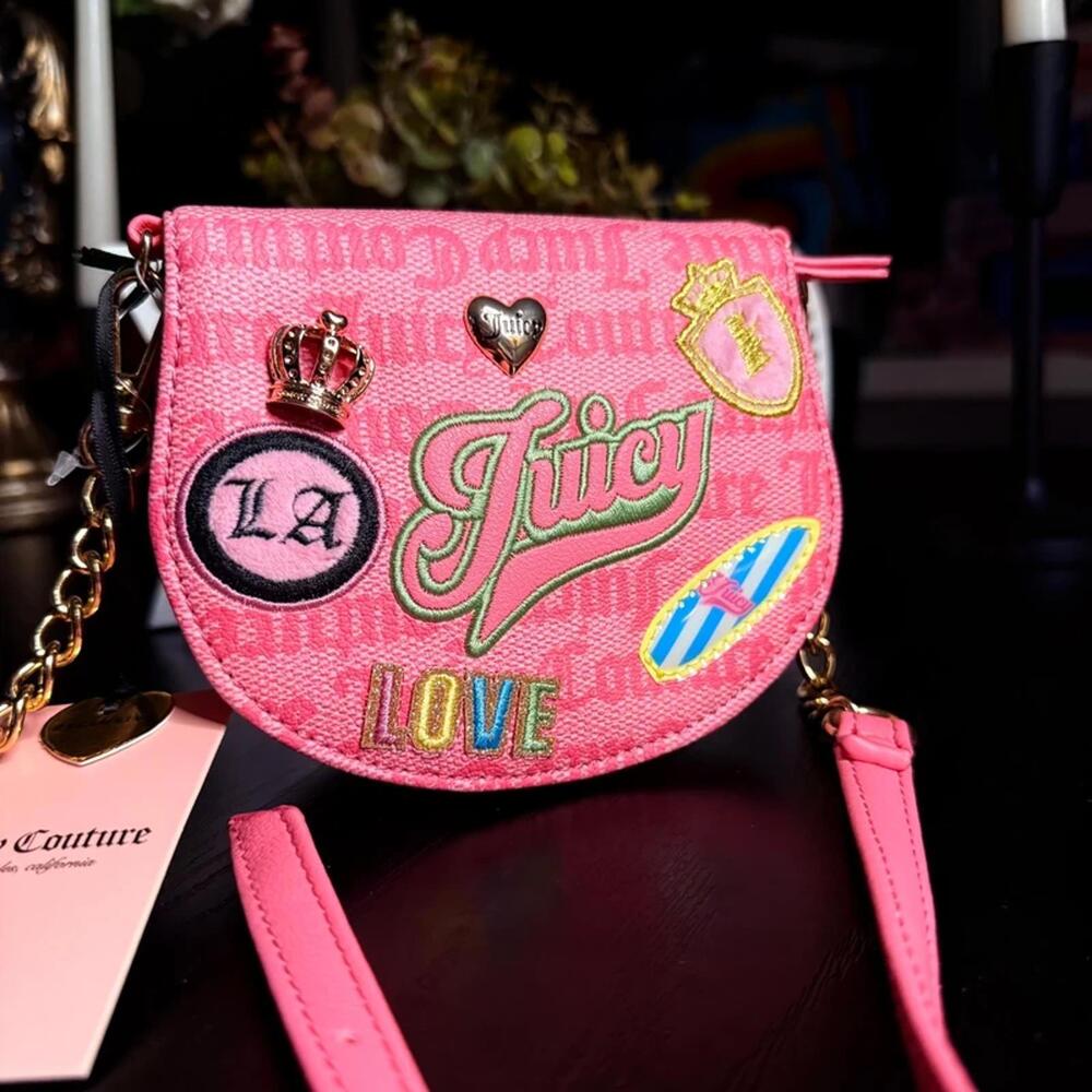 Juicy Couture Run the World Mini Crossbody Bag Pink Logo Chain NWT